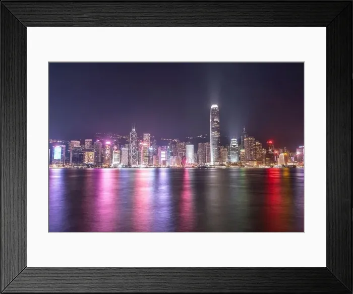 Framed Print : The incredible night cityscape view of lights on the water on Victoria Harbour in Hong Kong Framed Print : The incredible night cityscape view of lights on the water on Victoria Harbour in Hong Kong