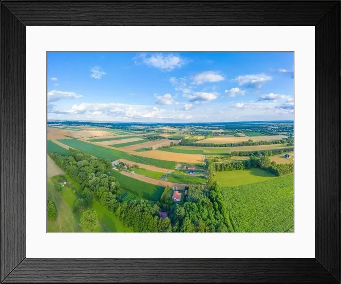 Framed Print : Panoramic Aerial vast green field view - Agriculture field aerial photo - Green landscapes drone photo Framed Print : Panoramic Aerial vast green field view - Agriculture field aerial photo - Green landscapes drone photo