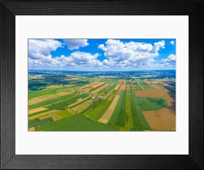 Framed Print : Panoramic Aerial vast green field view - Agriculture field aerial photo - Green landscapes drone photo Framed Print : Panoramic Aerial vast green field view - Agriculture field aerial photo - Green landscapes drone photo