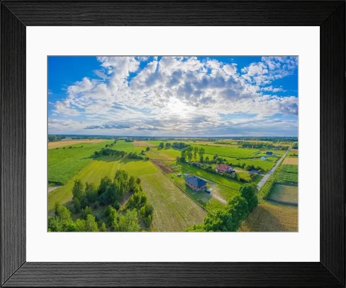 Framed Print : Panoramic Aerial vast green field view - Agriculture field aerial photo - Green landscapes drone photo Framed Print : Panoramic Aerial vast green field view - Agriculture field aerial photo - Green landscapes drone photo