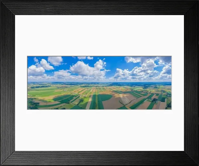 Framed Print : Panoramic Aerial vast green field view - Agriculture field aerial photo - Green landscapes drone photo Framed Print : Panoramic Aerial vast green field view - Agriculture field aerial photo - Green landscapes drone photo