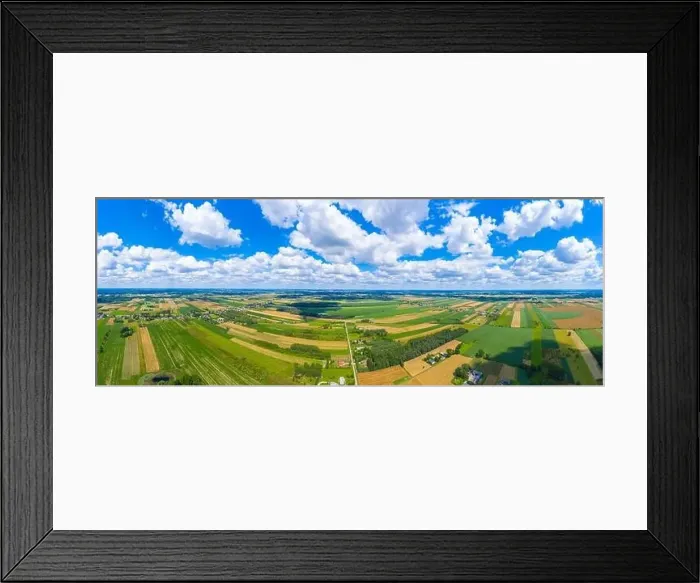 Framed Print : Stunning aerial panorama from a drone of countryside, village, green fields and trees, agriculture concept Framed Print : Stunning aerial panorama from a drone of countryside, village, green fields and trees, agriculture concept