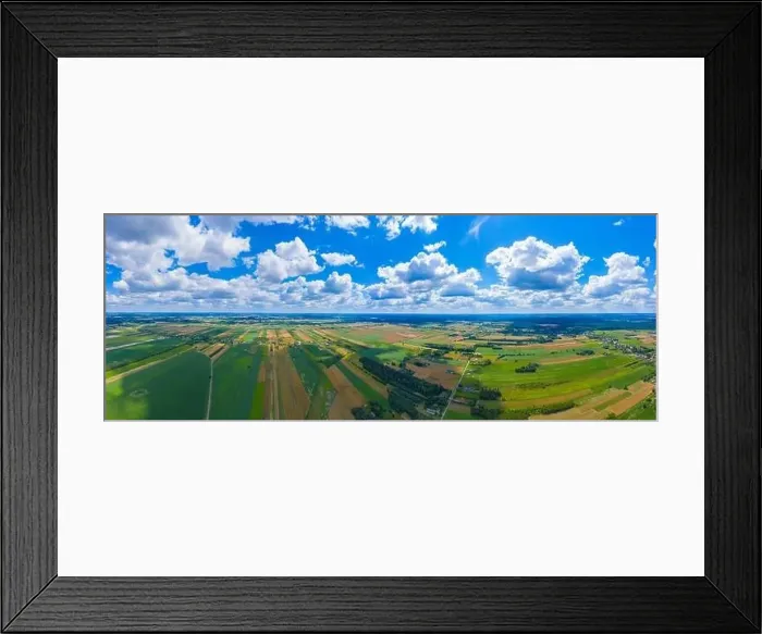 Framed Print : Stunning aerial panorama from a drone of countryside, village, green fields and trees, agriculture concept Framed Print : Stunning aerial panorama from a drone of countryside, village, green fields and trees, agriculture concept