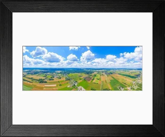 Framed Print : Stunning aerial panorama from a drone of countryside, village, green fields and trees, agriculture concept Framed Print : Stunning aerial panorama from a drone of countryside, village, green fields and trees, agriculture concept