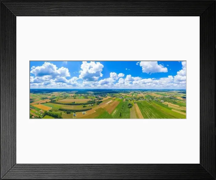 Framed Print : Stunning aerial panorama from a drone of countryside, village, green fields and trees, agriculture concept Framed Print : Stunning aerial panorama from a drone of countryside, village, green fields and trees, agriculture concept
