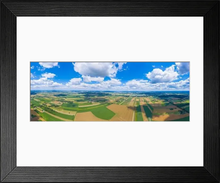 Framed Print : Stunning aerial panorama from a drone of countryside, village, green fields and trees, agriculture concept Framed Print : Stunning aerial panorama from a drone of countryside, village, green fields and trees, agriculture concept