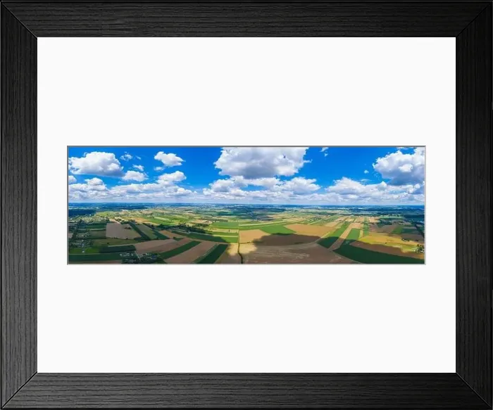 Framed Print : Stunning aerial panorama from a drone of countryside, village, green fields and trees, agriculture concept Framed Print : Stunning aerial panorama from a drone of countryside, village, green fields and trees, agriculture concept