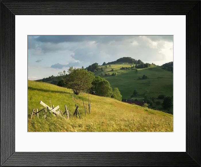 Framed Print : Summer sunrise in the Transylvanian village. Aerial foggy landscape in Transylvania, at sunrise Framed Print : Summer sunrise in the Transylvanian village. Aerial foggy landscape in Transylvania, at sunrise