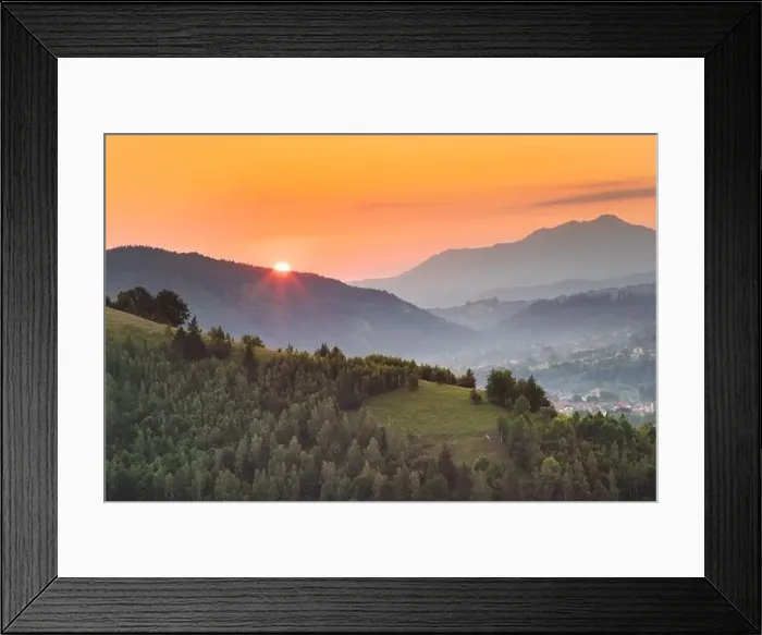 Framed Print : Summer sunrise in the Transylvanian village. Aerial foggy landscape in Transylvania, at sunrise Framed Print : Summer sunrise in the Transylvanian village. Aerial foggy landscape in Transylvania, at sunrise