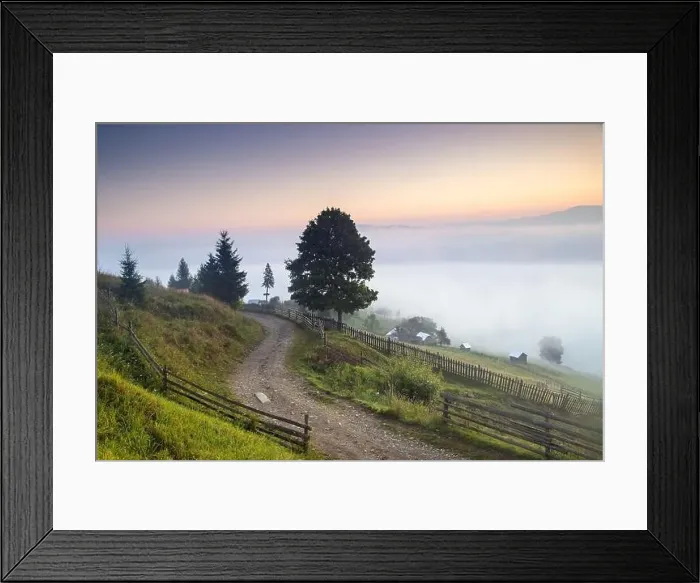Framed Print : Summer sunrise in the Transylvanian village. Aerial foggy landscape in Transylvania, at sunrise Framed Print : Summer sunrise in the Transylvanian village. Aerial foggy landscape in Transylvania, at sunrise