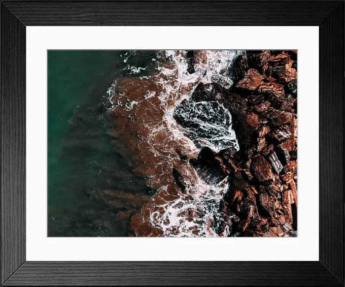 Framed Print : Aerial View Seascape, Ocean Waves Crashing, Rocky Drone Photography Framed Print : Aerial View Seascape, Ocean Waves Crashing, Rocky Drone Photography