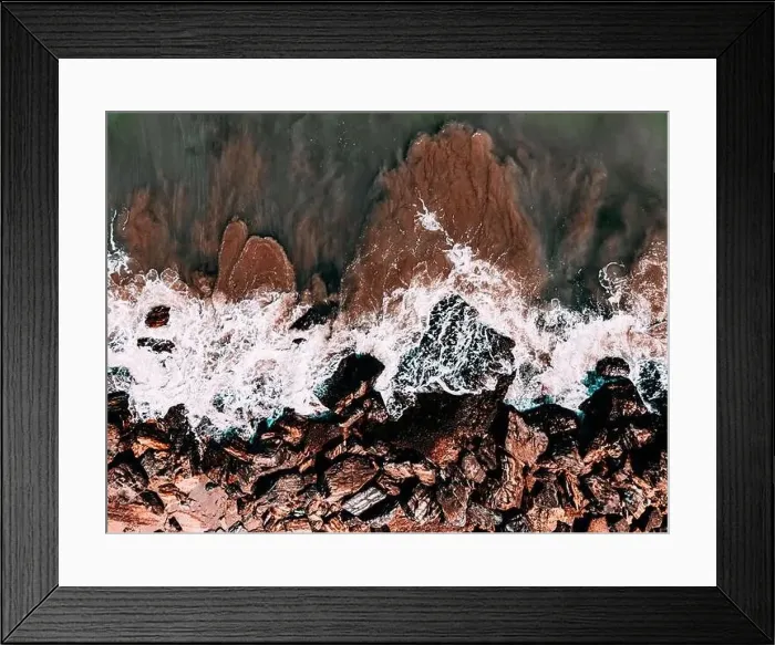 Framed Print : Aerial View Seascape, Ocean Waves Crashing, Rocky Drone Photography Framed Print : Aerial View Seascape, Ocean Waves Crashing, Rocky Drone Photography