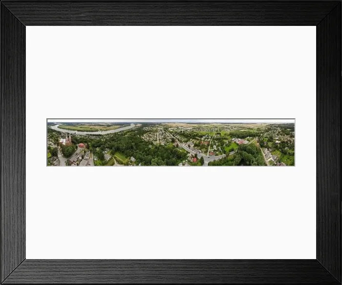 Framed Print : Aerial panoramic view of Church of St. George in Vilkija town, Kaunas district municipality, Lithuania Framed Print : Aerial panoramic view of Church of St. George in Vilkija town, Kaunas district municipality, Lithuania