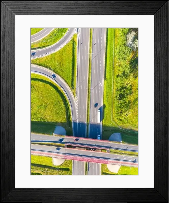 Framed Print : Crossroad aerial view - Interchange aerial photo - Transportation and logistics drone view Framed Print : Crossroad aerial view - Interchange aerial photo - Transportation and logistics drone view
