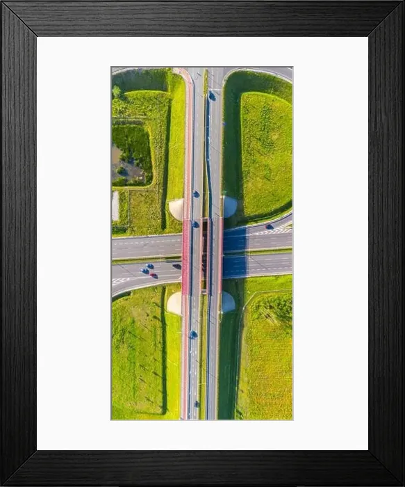 Framed Print : Crossroad aerial view - Interchange aerial photo - Transportation and logistics drone view