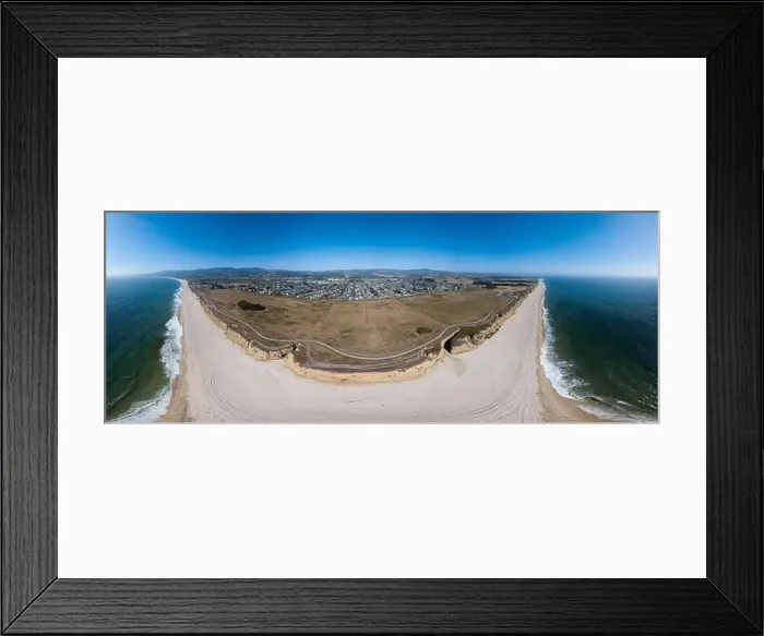 Framed Print : Panorama Aerial Of City on a coastal cliffs with beach Framed Print : Panorama Aerial Of City on a coastal cliffs with beach