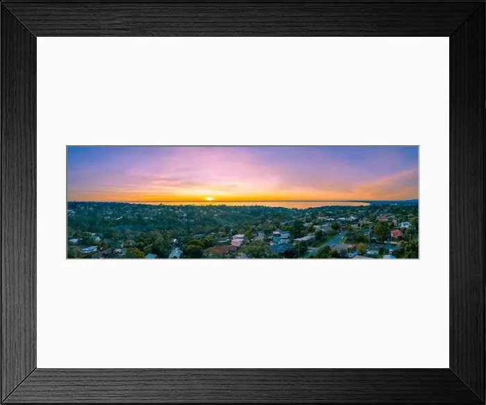 Framed Print : Aerial panorama of Port Phillip Bay and Frankston suburb at sunset in Melbourne, Australia Framed Print : Aerial panorama of Port Phillip Bay and Frankston suburb at sunset in Melbourne, Australia