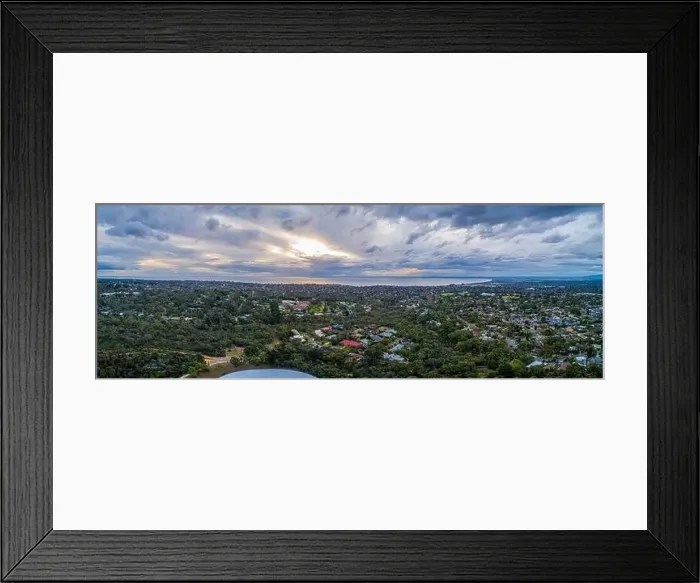 Framed Print : Aerial panorama of Mornington Peninsula ona cloudy day at sunset. Suburban area with trees and Port Phillip Bay Framed Print : Aerial panorama of Mornington Peninsula ona cloudy day at sunset. Suburban area with trees and Port Phillip Bay