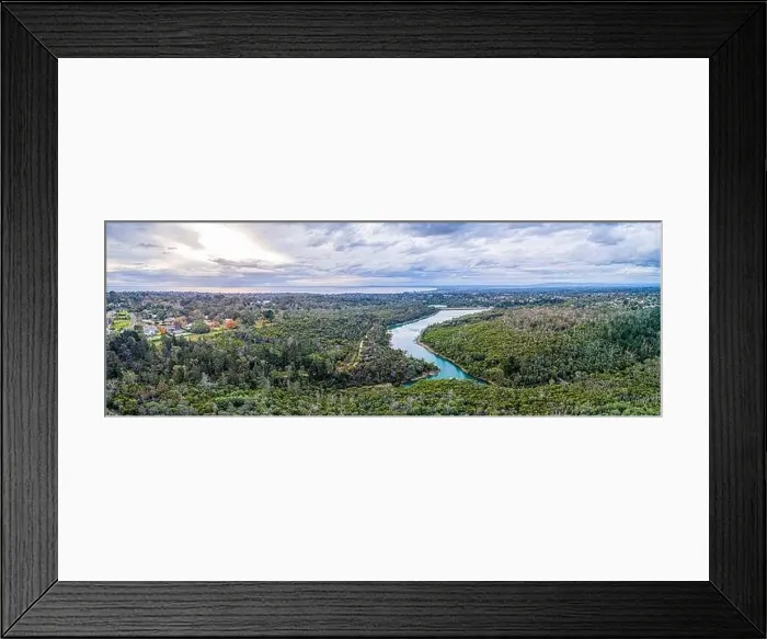 Framed Print : Wide aerial panorama of Frankston Reservoir with Port Phillip Bay on the horizon. Melbourne, Australia Framed Print : Wide aerial panorama of Frankston Reservoir with Port Phillip Bay on the horizon. Melbourne, Australia