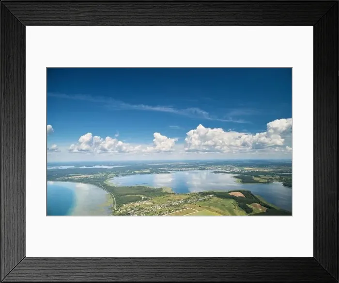 Framed Print : Naroch lake aerial drone view landscape in bright day Framed Print : Naroch lake aerial drone view landscape in bright day