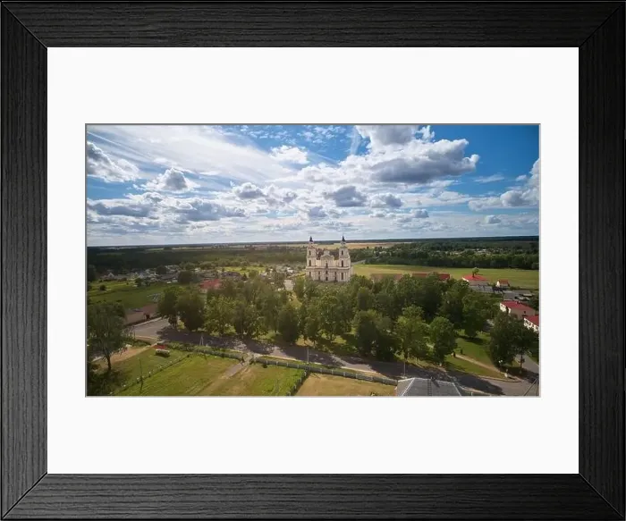 Framed Print : Orthodox cathedral in small town aerial drone view Framed Print : Orthodox cathedral in small town aerial drone view