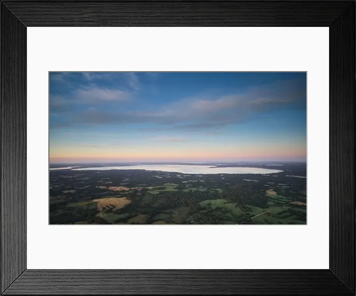 Framed Print : Big clean lake aerial view with blue sky space background Framed Print : Big clean lake aerial view with blue sky space background