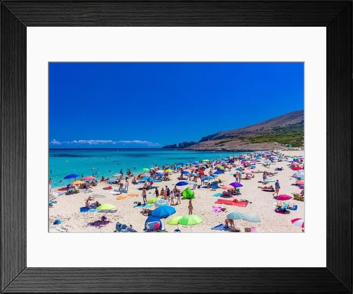 Framed Print : CALA MESQUIDA, MALLORCA, SPAIN - 19 July 2020: People enjoying beautiful sandy beach of on Mallorca Framed Print : CALA MESQUIDA, MALLORCA, SPAIN - 19 July 2020: People enjoying beautiful sandy beach of on Mallorca