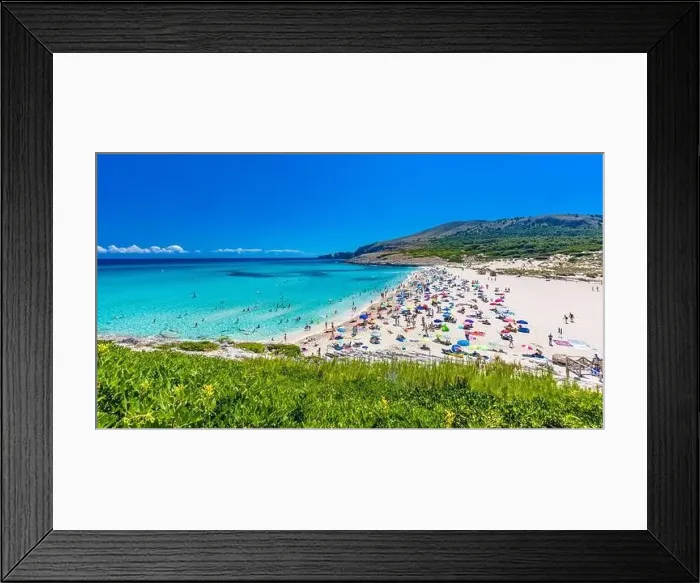 Framed Print : CALA MESQUIDA, MALLORCA, SPAIN - 19 July 2020: People enjoying beautiful sandy beach of on Mallorca Framed Print : CALA MESQUIDA, MALLORCA, SPAIN - 19 July 2020: People enjoying beautiful sandy beach of on Mallorca