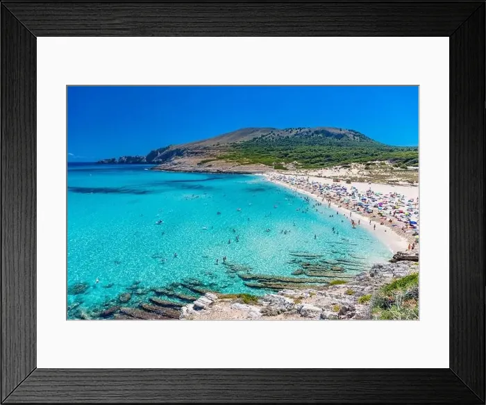 Framed Print : CALA MESQUIDA, MALLORCA, SPAIN - 19 July 2020: People enjoying beautiful sandy beach of on Mallorca Framed Print : CALA MESQUIDA, MALLORCA, SPAIN - 19 July 2020: People enjoying beautiful sandy beach of on Mallorca