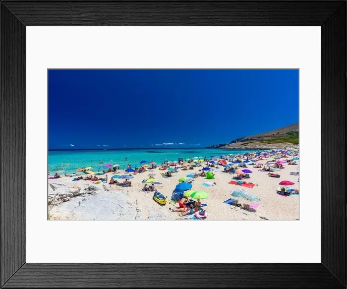 Framed Print : CALA MESQUIDA, MALLORCA, SPAIN - 19 July 2020: People enjoying beautiful sandy beach of on Mallorca Framed Print : CALA MESQUIDA, MALLORCA, SPAIN - 19 July 2020: People enjoying beautiful sandy beach of on Mallorca