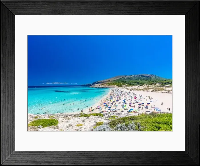 Framed Print : CALA MESQUIDA, MALLORCA, SPAIN - 19 July 2020: People enjoying beautiful sandy beach of on Mallorca Framed Print : CALA MESQUIDA, MALLORCA, SPAIN - 19 July 2020: People enjoying beautiful sandy beach of on Mallorca