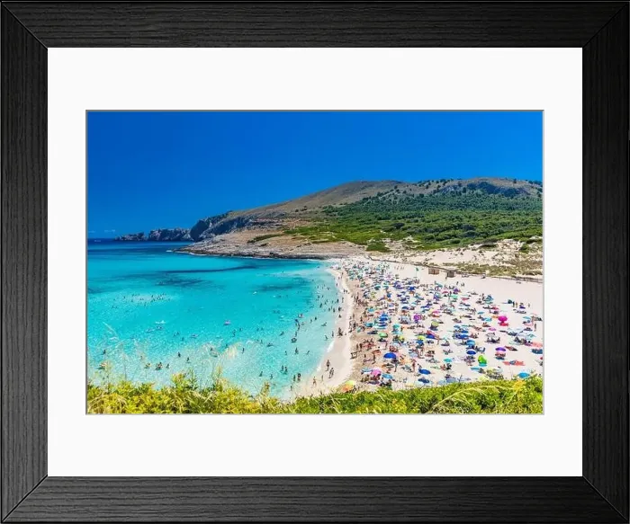 Framed Print : CALA MESQUIDA, MALLORCA, SPAIN - 19 July 2020: People enjoying beautiful sandy beach of on Mallorca Framed Print : CALA MESQUIDA, MALLORCA, SPAIN - 19 July 2020: People enjoying beautiful sandy beach of on Mallorca