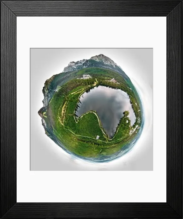 Framed Print : Panoramic aerial drone view of mountain lake in National Park High Tatra Framed Print : Panoramic aerial drone view of mountain lake in National Park High Tatra