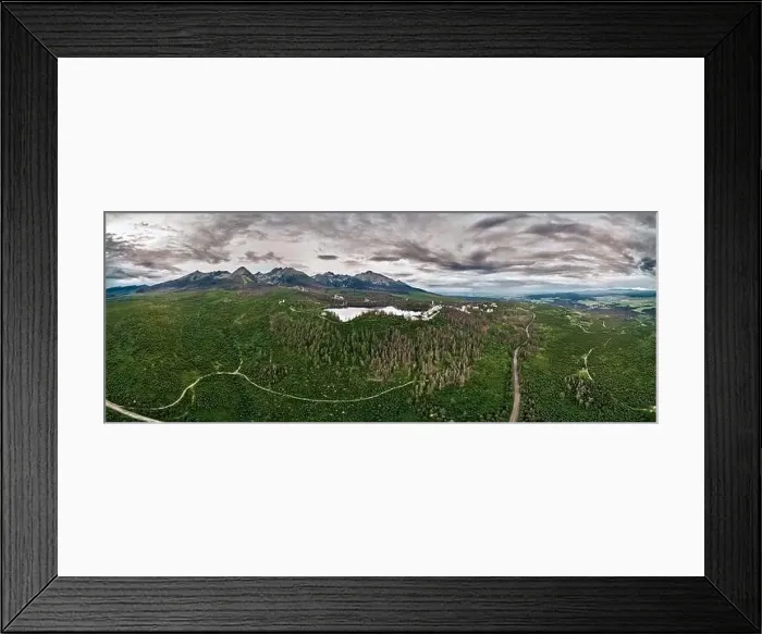 Framed Print : Panoramic aerial drone view of mountain lake in National Park High Tatra Framed Print : Panoramic aerial drone view of mountain lake in National Park High Tatra