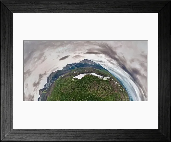 Framed Print : Panoramic aerial drone view of mountain lake in National Park High Tatra Framed Print : Panoramic aerial drone view of mountain lake in National Park High Tatra