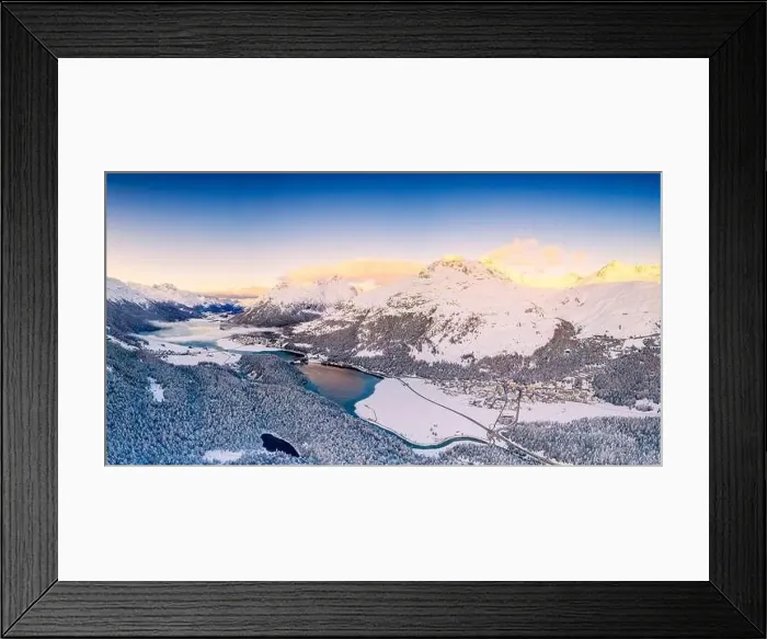 Framed Print : Aerial view by drone of Lej Da Champfer Framed Print : Aerial view by drone of Lej Da Champfer