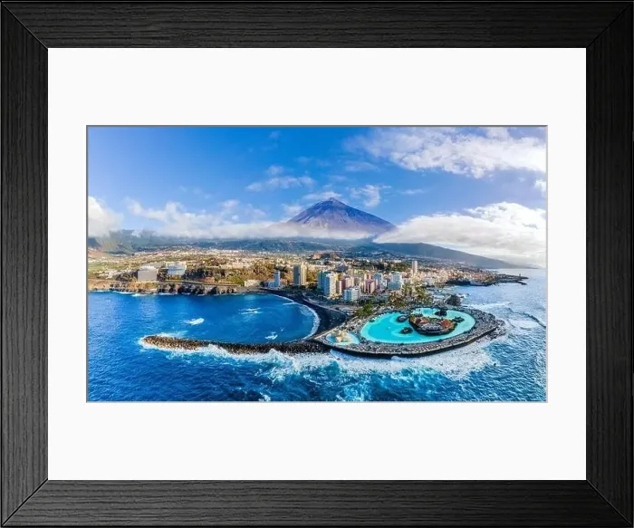 Framed Print : Aerial view with Puerto de la Cruz, in background Teide volcano, Tenerife island, Spain Framed Print : Aerial view with Puerto de la Cruz, in background Teide volcano, Tenerife island, Spain