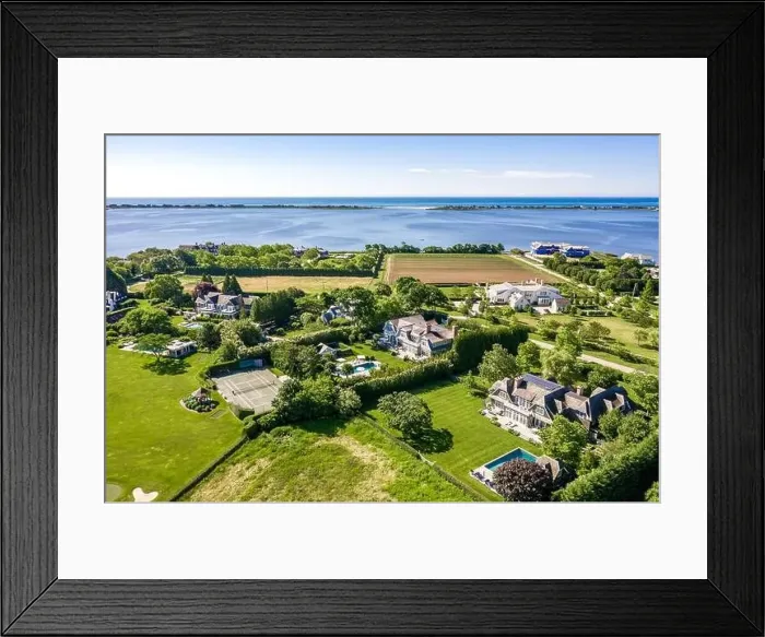 Framed Print : Aerial view of Halsey Lane and Bay Avenue in Water Mill looking towards Mecox Bay and the Atlantic ocean in Water Mill Framed Print : Aerial view of Halsey Lane and Bay Avenue in Water Mill looking towards Mecox Bay and the Atlantic ocean in Water Mill
