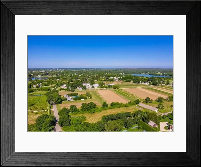 Framed Print : aerial view of homes and land in Water Mill, NY Framed Print : aerial view of homes and land in Water Mill, NY