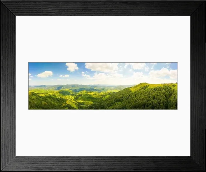 Framed Print : 180 degrees scenic panoramic landscape of nature in Carpathians, Ukraine. Beautiful mountains and forests on slopes Framed Print : 180 degrees scenic panoramic landscape of nature in Carpathians, Ukraine. Beautiful mountains and forests on slopes