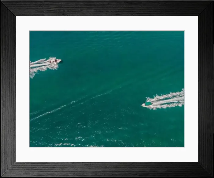 Framed Print : Aerial view of small boat flowing in sea, travel and vacation concept Framed Print : Aerial view of small boat flowing in sea, travel and vacation concept