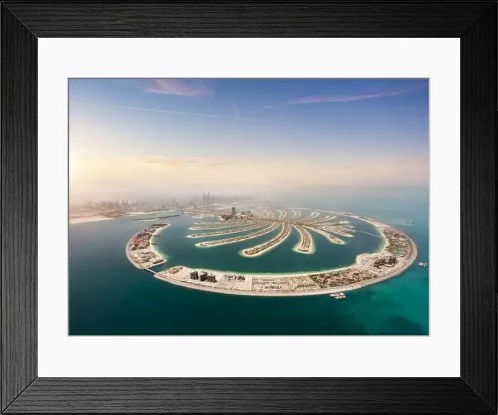 Framed Print : Aerial view of artificial Palm island, Dubai, United Arab Emirates Framed Print : Aerial view of artificial Palm island, Dubai, United Arab Emirates