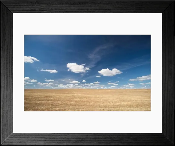 Framed Print : Brown agriculture field with blue sky and white clouds aerial above view Framed Print : Brown agriculture field with blue sky and white clouds aerial above view