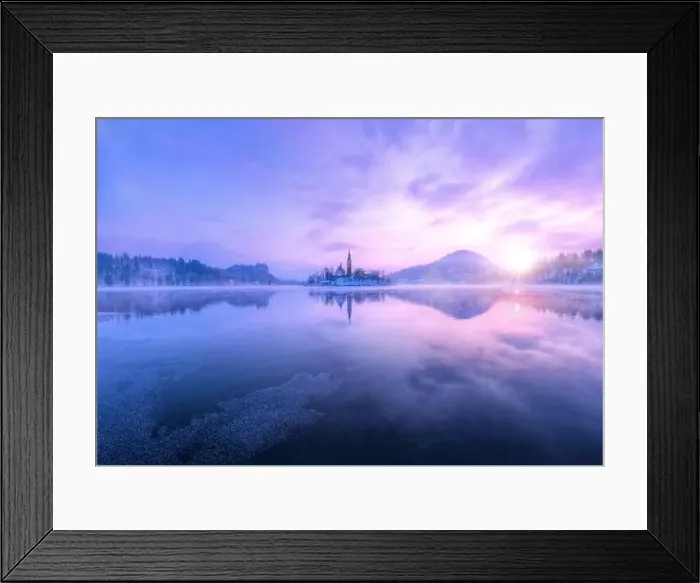 Framed Print : Aerial view of Bled lake in sunrise light, beautiful island with old church. Slovenia Framed Print : Aerial view of Bled lake in sunrise light, beautiful island with old church. Slovenia