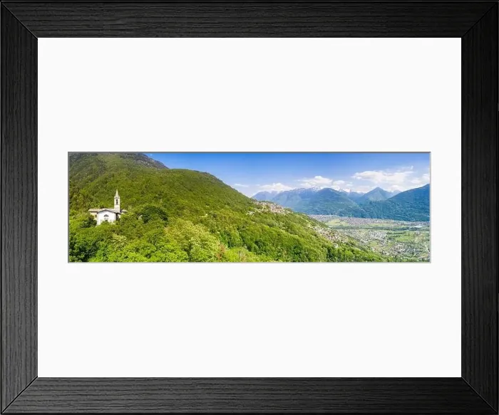 Framed Print : Aerial panoramic of San Giovanni di Bioggio church in summer Framed Print : Aerial panoramic of San Giovanni di Bioggio church in summer