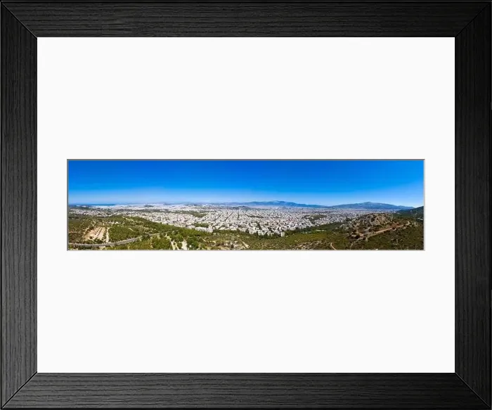 Framed Print : Athens Greece panorama. Athens city from Hymettus mount, sunny summer day. Aerial view from drone Framed Print : Athens Greece panorama. Athens city from Hymettus mount, sunny summer day. Aerial view from drone