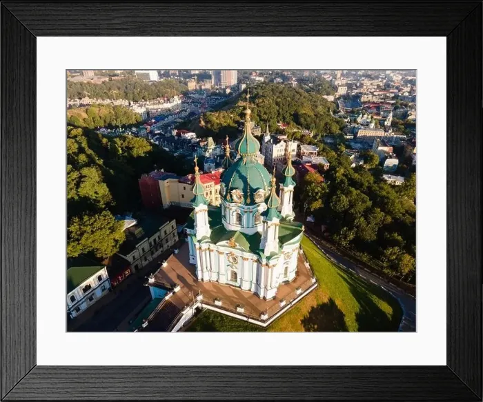 Framed Print : Aerial view of Kyiv St. Andrew's Church. Ukraine Framed Print : Aerial view of Kyiv St. Andrew's Church. Ukraine