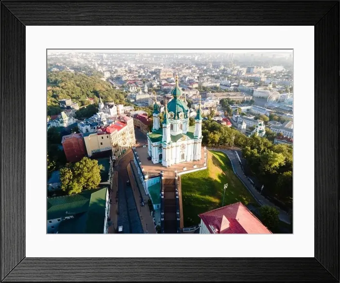 Framed Print : Aerial view of Kyiv St. Andrew's Church. Ukraine Framed Print : Aerial view of Kyiv St. Andrew's Church. Ukraine