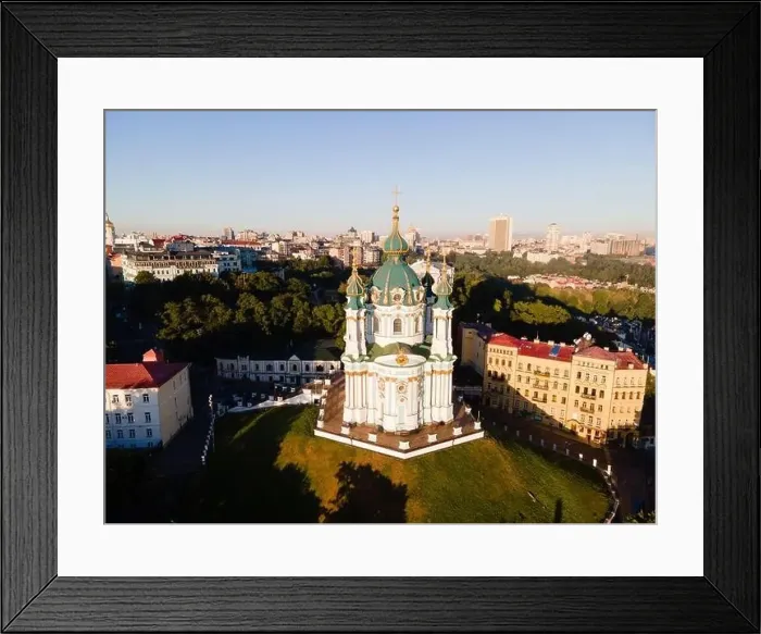 Framed Print : Aerial view of Kyiv St. Andrew's Church. Ukraine Framed Print : Aerial view of Kyiv St. Andrew's Church. Ukraine