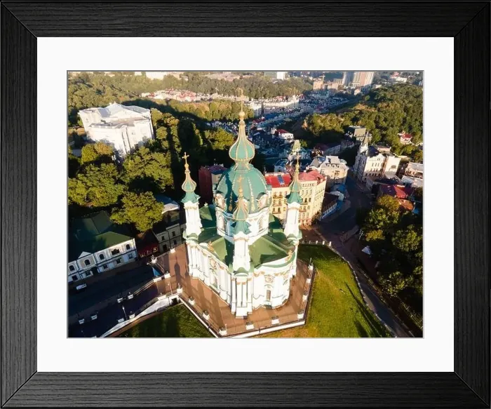 Framed Print : Aerial view of Kyiv St. Andrew's Church. Ukraine Framed Print : Aerial view of Kyiv St. Andrew's Church. Ukraine